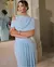 Irregular xale azul plissado vestido longo moda feminina magro vestidos 2025 sen