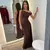 Imagem do Plissado ombro inclinado maxi vestido feminino elegante sem mangas cintura alta
