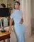 Irregular xale azul plissado vestido longo moda feminina magro vestidos 2025 sen - loja online