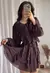 Marrom babados mini vestido feminino com decote em v manga longa lanterna plissa