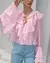 Solto doce rosa camisa feminina 2025 verão moda com decote em v camisas de mang - Bela Essência