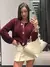 2025 outono casual cardigan camisola casaco feminino 2 bolsos vinho vermelho bot
