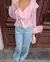 Solto doce rosa camisa feminina 2025 verão moda com decote em v camisas de mang