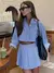 Fatos de saia listrada azul para mulheres, manga longa, tops de botões, saias p