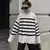 Pulôver listrado casual oversized feminino de malha básica outono inverno solt