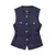 Colete feminino tweed com cinto, gola redonda, sem mangas, botão frontal, casac