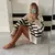 Pulôver listrado casual oversized feminino de malha básica outono inverno solt - Bela Essência