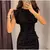 Moda ombro acolchoado lantejoulas vestidos de cintura alta feminino elegante sem - Bela Essência