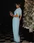 Irregular xale azul plissado vestido longo moda feminina magro vestidos 2025 sen na internet