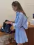Fatos de saia listrada azul para mulheres, manga longa, tops de botões, saias p - loja online