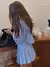 Fatos de saia listrada azul para mulheres, manga longa, tops de botões, saias p - comprar online