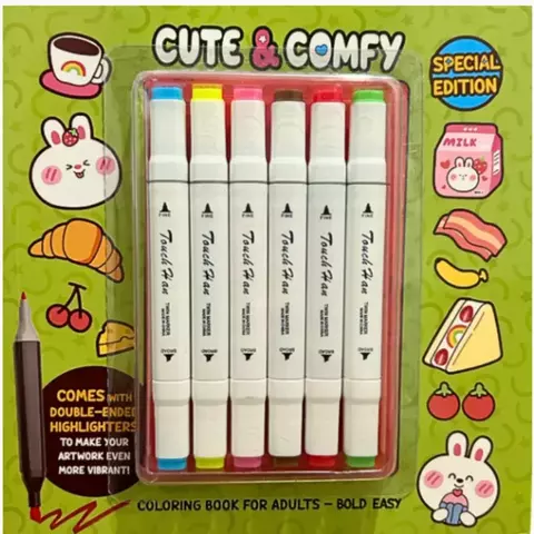 Cute & Comfy - Livro de colorir com 6 canetas Touch