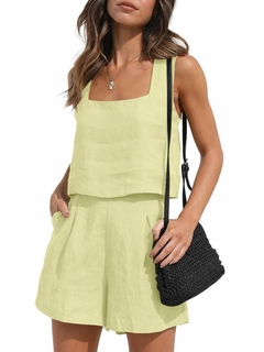 Conjunto Feminino Verão Casual – Blusa Quadrada + Shorts na internet