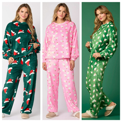 Conjunto de Pijama Feminino Flanelado Verde com Gorro – 2 Peças com Manga Longa - comprar online