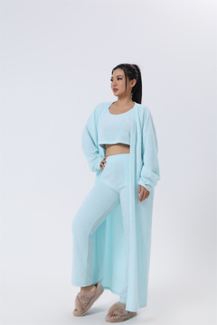 Conjunto Feminino 3 Peças – Top + Calça + Cardigan Longo