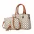 Conjunto de bolsa feminina premium 2 em 1 com tote estruturada e mini crossbody em padrão bege com detalhes marrons e estampa geométrica