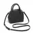 Bolsa feminina pequena preta em couro sintético texturizado, formato arredondado tipo dome, com alças de mão duplas, alça tiracolo ajustável e detalhes metálicos dourados.