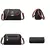 Bolsa feminina de ombro em couro preto com detalhes em marrom, mostrada em quatro ângulos diferentes: frente, lateral, traseira e base