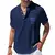 Camisa masculina casual gola alta verão cor sólida manga curta