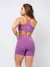 Imagem do Conjunto Fitness Top Alça e Short Legging Blackout Cós Alto Feminino Liso Básico Academia Zero Transparência - Roxo