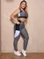Conjunto Fitness Feminino Recorte Colorido com Calça Legging e Cropped sem Bojo