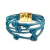 Pulseira Azul de Couro Legítimo com Fecho Magnético Banhado a Ouro - comprar online