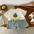 Conjunto de camiseta de letras para meninos e shorts para meninas, xadrez, 0-5 anos, verão. na internet