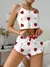 Conjunto de pijama feminino com estampa de morango, malha canelada de seda gelad