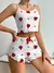 Imagem do Conjunto de pijama feminino com estampa de morango, malha canelada de seda gelad