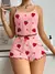 Conjunto de pijama feminino com estampa de morango, malha canelada de seda gelad - comprar online