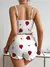 Conjunto de pijama feminino com estampa de morango, malha canelada de seda gelad - Da3 styles
