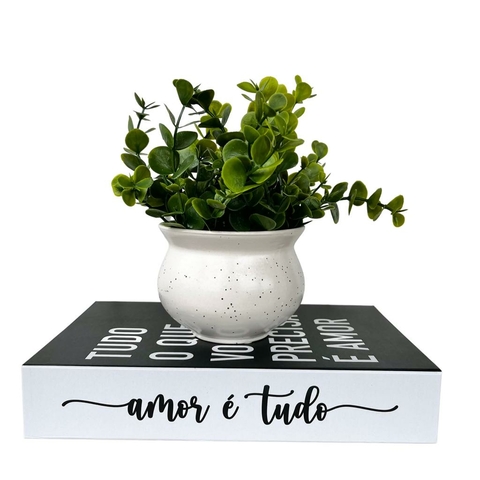 Decoração duas peças livro caixa e vaso branco granilite