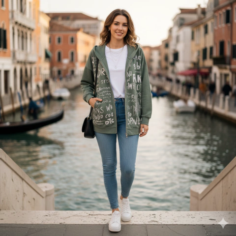 Campera Urbana "Graffiti Star" con Cierre - 100% Algodón - Hecha en Italia #11106-1