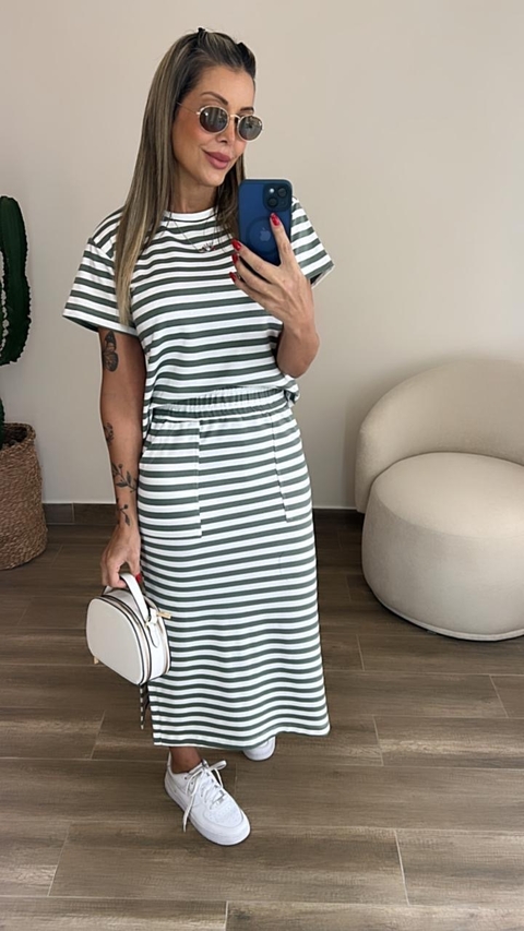 Conjunto listrado de saia - comprar online