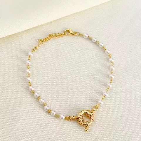 Pulseira Pâmela – Pérolas Delicadas com Fecho Bóia em Banho de Ouro 18K