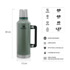 Termo Stanley Clásico 2.3 Litros – Acero Inoxidable, 48h de Conservación, Libre de BPA - Termo Nativo