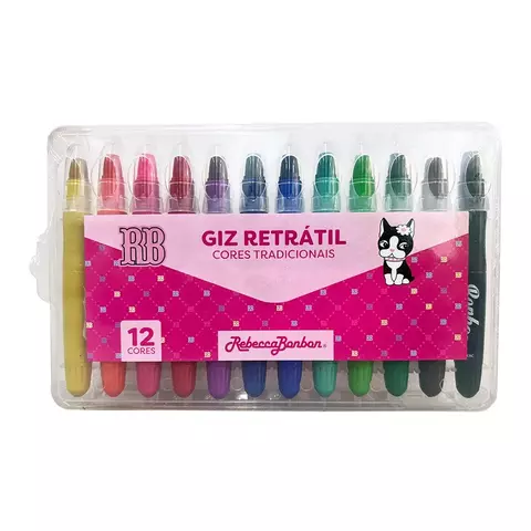 Estojo Giz de Cera 12 Cores Retrátil Rebecca Bonbon
