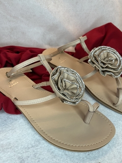 Rasteira Nude Rosé com Flor em Strass - Amatta
