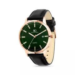 Relógio Masculino Belmont Date Rosé Gold Couro Preto com Fundo Verde Esmeralda na internet