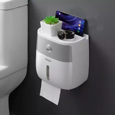 Dispensador de Papel Higiênico Impermeável (Plástico) com Compartimento Duplo - Solução Inteligente com Armazenamento Extra para Rolos e Pequenos Itens