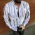Manga comprida padrão listrado impresso camisa masculina, botão de rua ao ar livre, moda Designer - comprar online