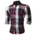 Manga comprida padrão listrado impresso camisa masculina, botão de rua ao ar livre, moda Designer