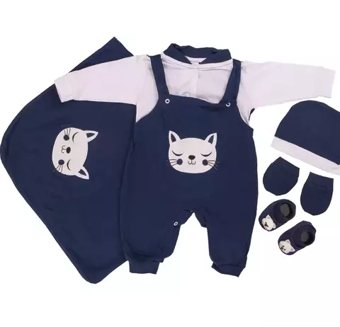 Primeiro Passeio do Meu Gatinho – Kit Saída Maternidade Azul Marinho + Sapatinho