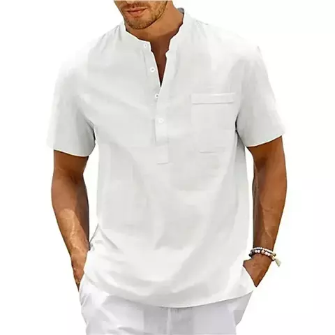 Men's Cotton Linen Shirt Casual Pocket