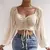 Sexy feminino malha lanterna mangas cordão envoltório peito nu midriff t camis na internet