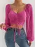 Sexy feminino malha lanterna mangas cordão envoltório peito nu midriff t camis - comprar online