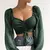 Sexy feminino malha lanterna mangas cordão envoltório peito nu midriff t camis - comprar online