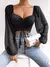 Sexy feminino malha lanterna mangas cordão envoltório peito nu midriff t camis - loja online