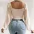 Sexy feminino malha lanterna mangas cordão envoltório peito nu midriff t camis - Vezzystore