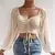 Sexy feminino malha lanterna mangas cordão envoltório peito nu midriff t camis - comprar online